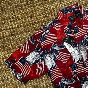 New Cotton Traders Sport Patriotic Button Down Shirt Men's Medium USA Flag